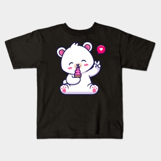 Cute Polar Bear Eating Ice Cream Cone Cartoon Kids T-Shirt